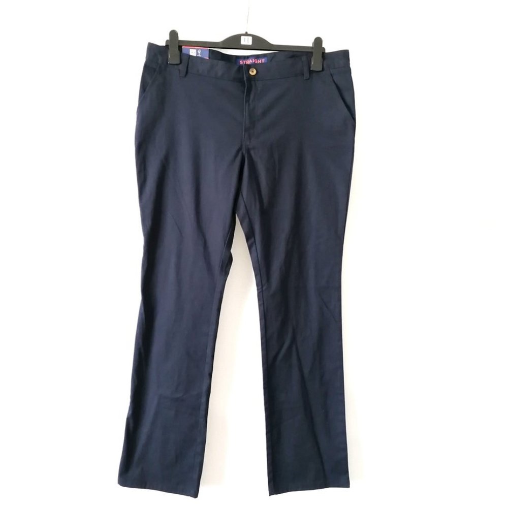 French Toast SK9490 E Womens Navy Blue Twill Stretch Straight Leg Pants Size 16
